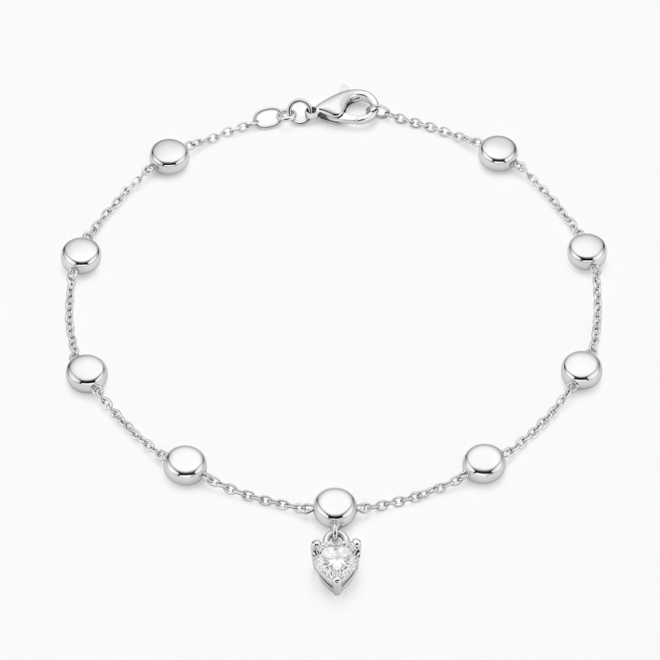 Diamond Heart Charm Anklet
